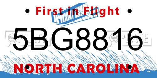 5BG8816 North Carolina License Plate