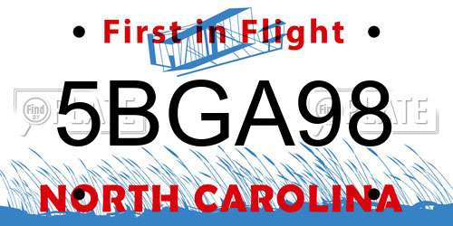 5BGA98 North Carolina License Plate