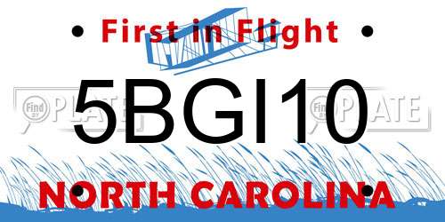 5BGI10 North Carolina License Plate