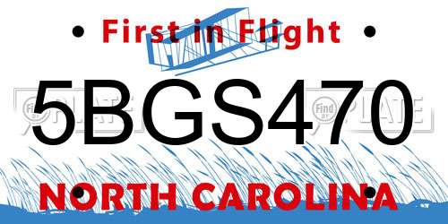 5BGS470 North Carolina License Plate