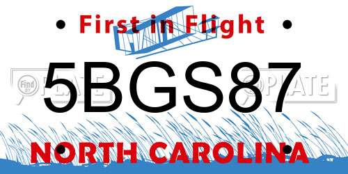 5BGS87 North Carolina License Plate