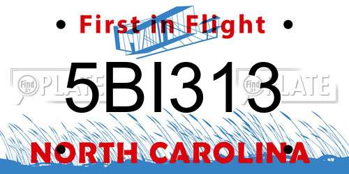 5BI313 North Carolina License Plate
