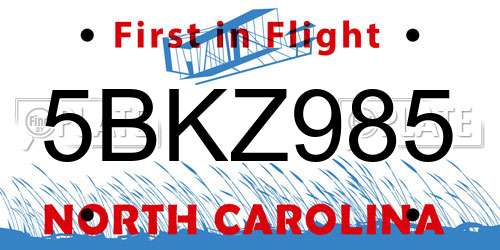 5BKZ985 North Carolina License Plate