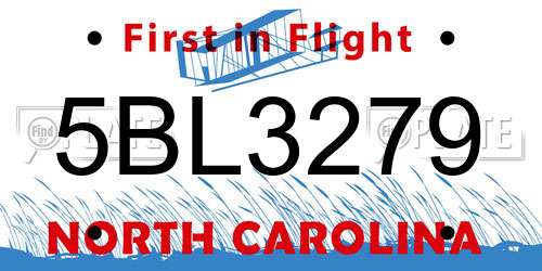5BL3279 North Carolina License Plate