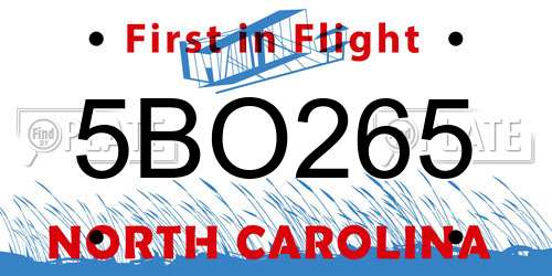 5BO265 North Carolina License Plate