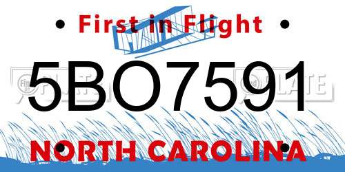 5BO7591 North Carolina License Plate