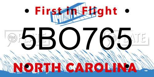5BO765 North Carolina License Plate