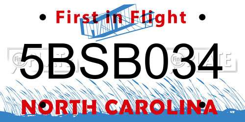 5BSB034 North Carolina License Plate