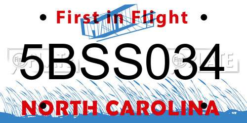 5BSS034 North Carolina License Plate