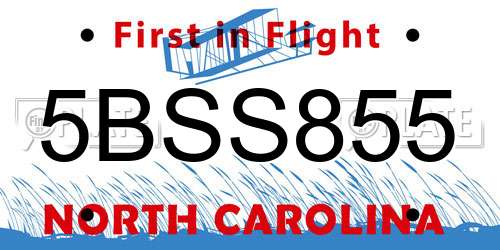 5BSS855 North Carolina License Plate