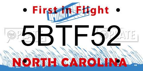 5BTF52 North Carolina License Plate
