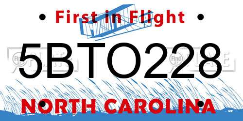 5BTO228 North Carolina License Plate