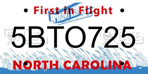 5BTO725 North Carolina License Plate