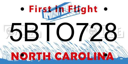 5BTO728 North Carolina License Plate