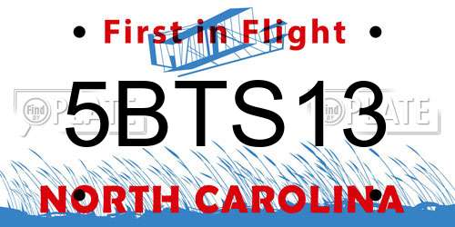 5BTS13 North Carolina License Plate