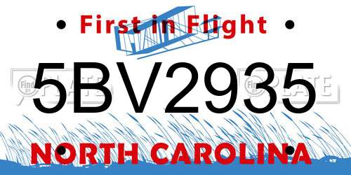 5BV2935 North Carolina License Plate