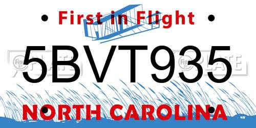5BVT935 North Carolina License Plate