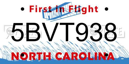 5BVT938 North Carolina License Plate
