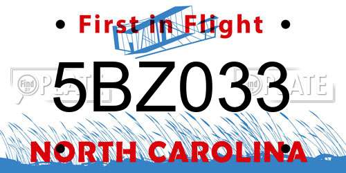 5BZ033 North Carolina License Plate