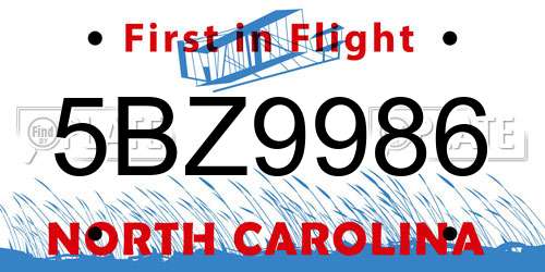 5BZ9986 North Carolina License Plate