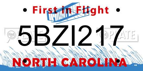 5BZI217 North Carolina License Plate