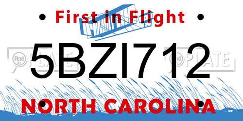 5BZI712 North Carolina License Plate