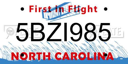 5BZI985 North Carolina License Plate