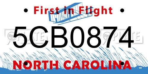 5CB0874 North Carolina License Plate