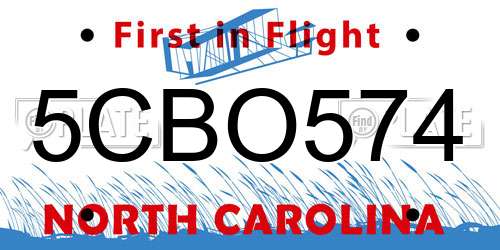 5CBO574 North Carolina License Plate