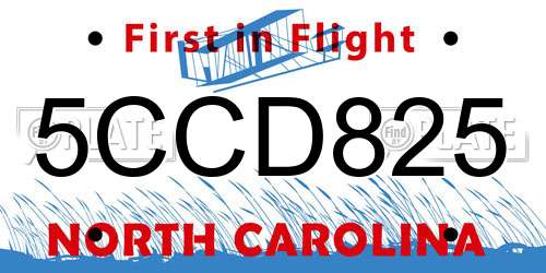 5CCD825 North Carolina License Plate
