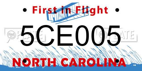 5CE005 North Carolina License Plate