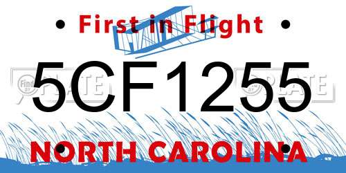 5CF1255 North Carolina License Plate