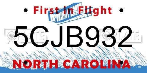 5CJB932 North Carolina License Plate