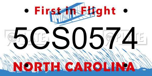 5CS0574 North Carolina License Plate