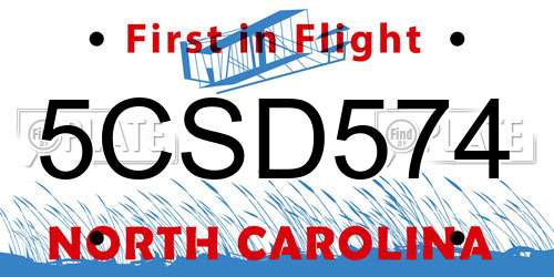 5CSD574 North Carolina License Plate