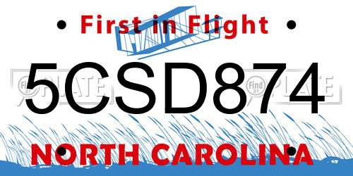 5CSD874 North Carolina License Plate