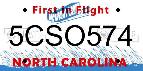 5CSO574 North Carolina License Plate