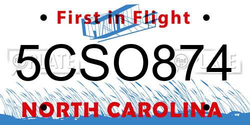 5CSO874 North Carolina License Plate