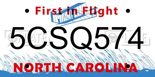 5CSQ574 North Carolina License Plate