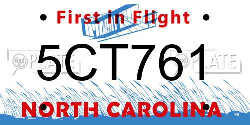 5CT761 North Carolina License Plate