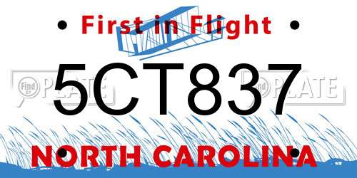 5CT837 North Carolina License Plate