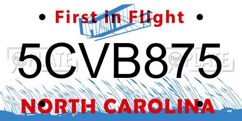 5CVB875 North Carolina License Plate