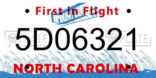 5D06321 North Carolina License Plate
