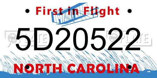 5D20522 North Carolina License Plate