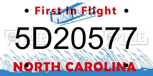 5D20577 North Carolina License Plate