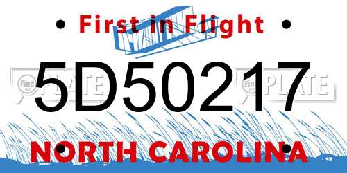 5D50217 North Carolina License Plate