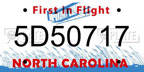 5D50717 North Carolina License Plate
