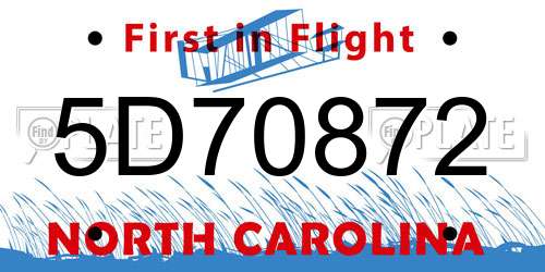 5D70872 North Carolina License Plate