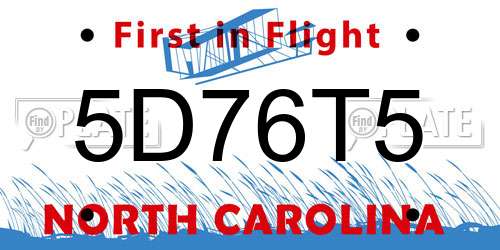 5D76T5 North Carolina License Plate