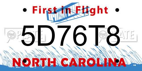 5D76T8 North Carolina License Plate